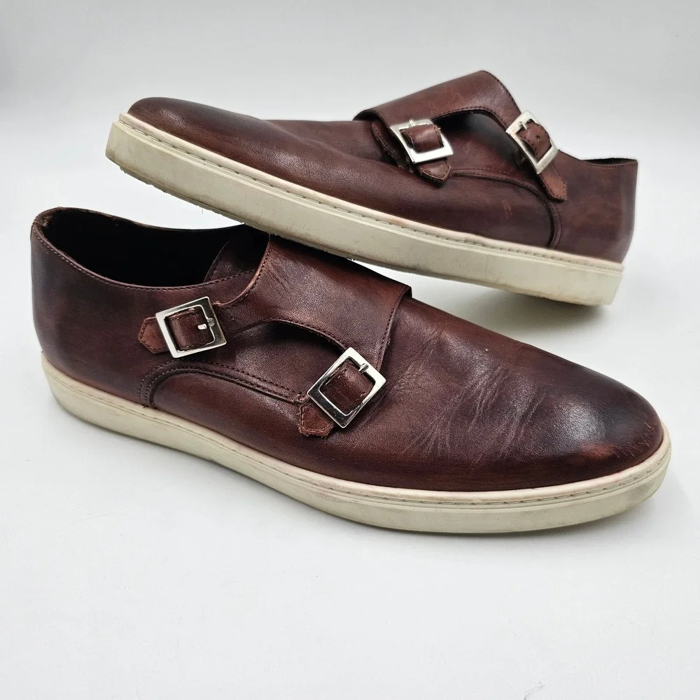 G.‎ Brown Mens Double Monk Strap Leather Sneakers Brown Burnished 2586 Size 11